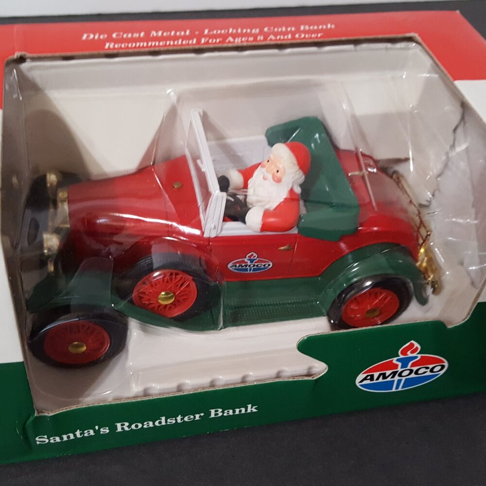 NEW Vintage Amoco Santa 1929 FORD Model A Roadster Die cast Bank Christmas RARE